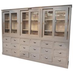 Antique 1900s French  Drawer Bookcase Painted Shop Cabinet