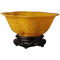 Antique Yellow Chinese Beijing Glass Bowl