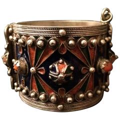 Vintage Sterling Cuff Bracelet in Enamel with Coral 1