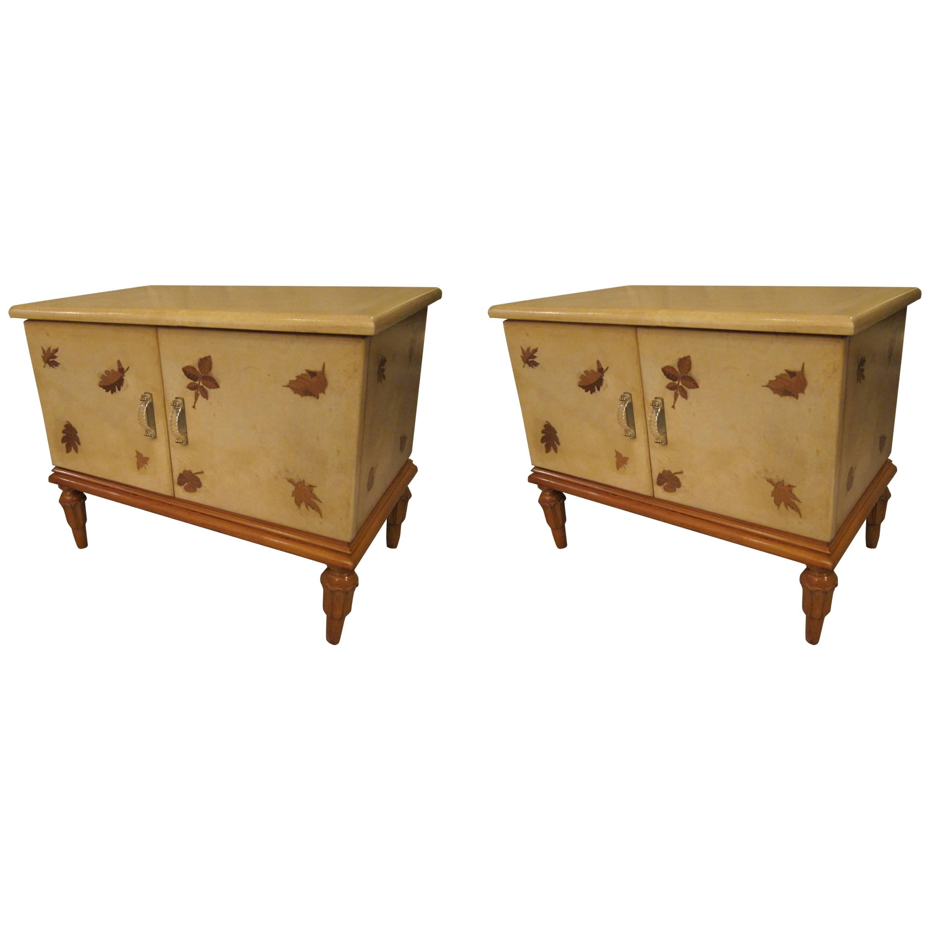 Giuseppe Anzani Pair of Lacquered Parchment Chests of Drawers, Italy, 1950 For Sale