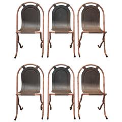 Six Industrial French Iron Chairs, 1930, Original Patina