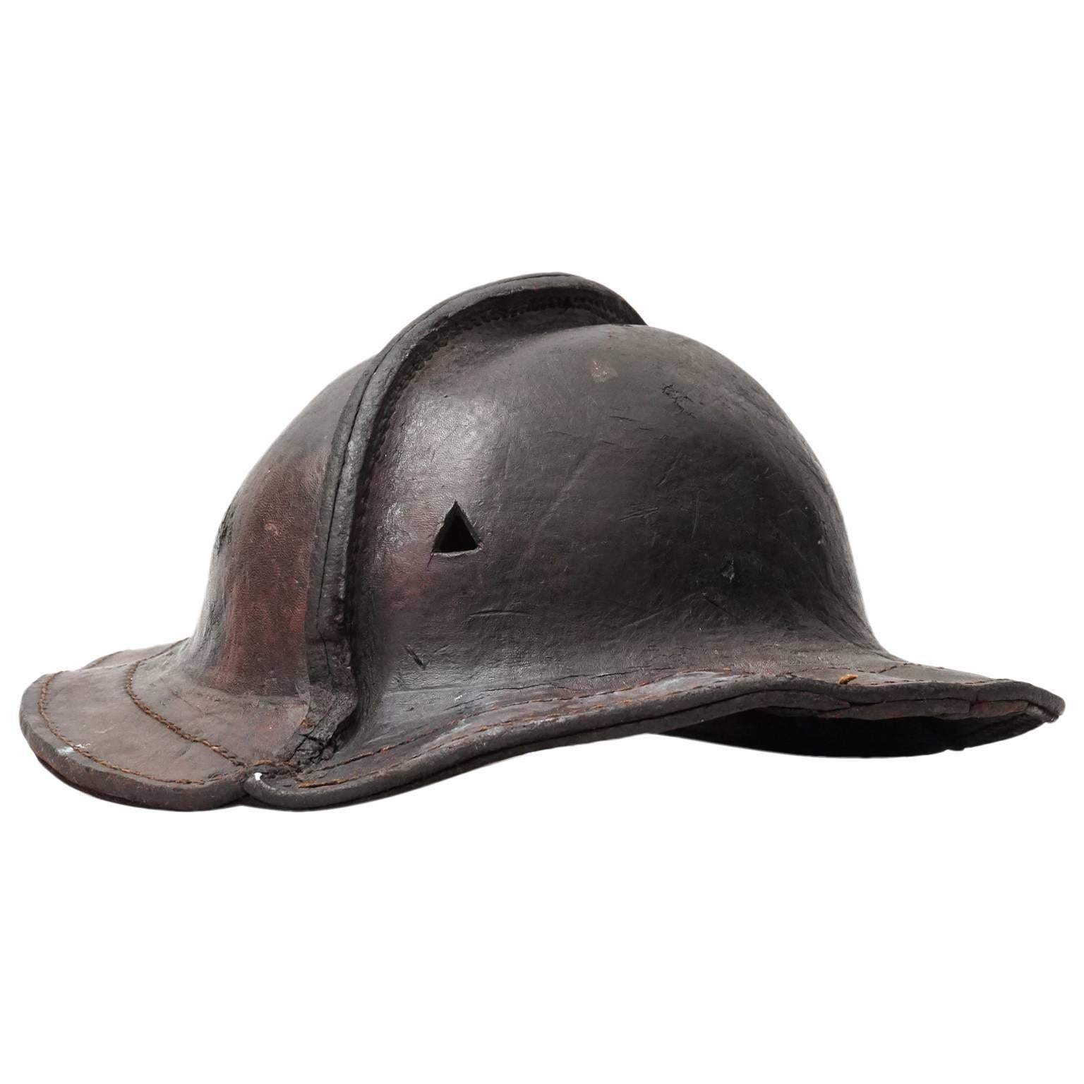 1880 Belgian Leather Miners Hat For Sale
