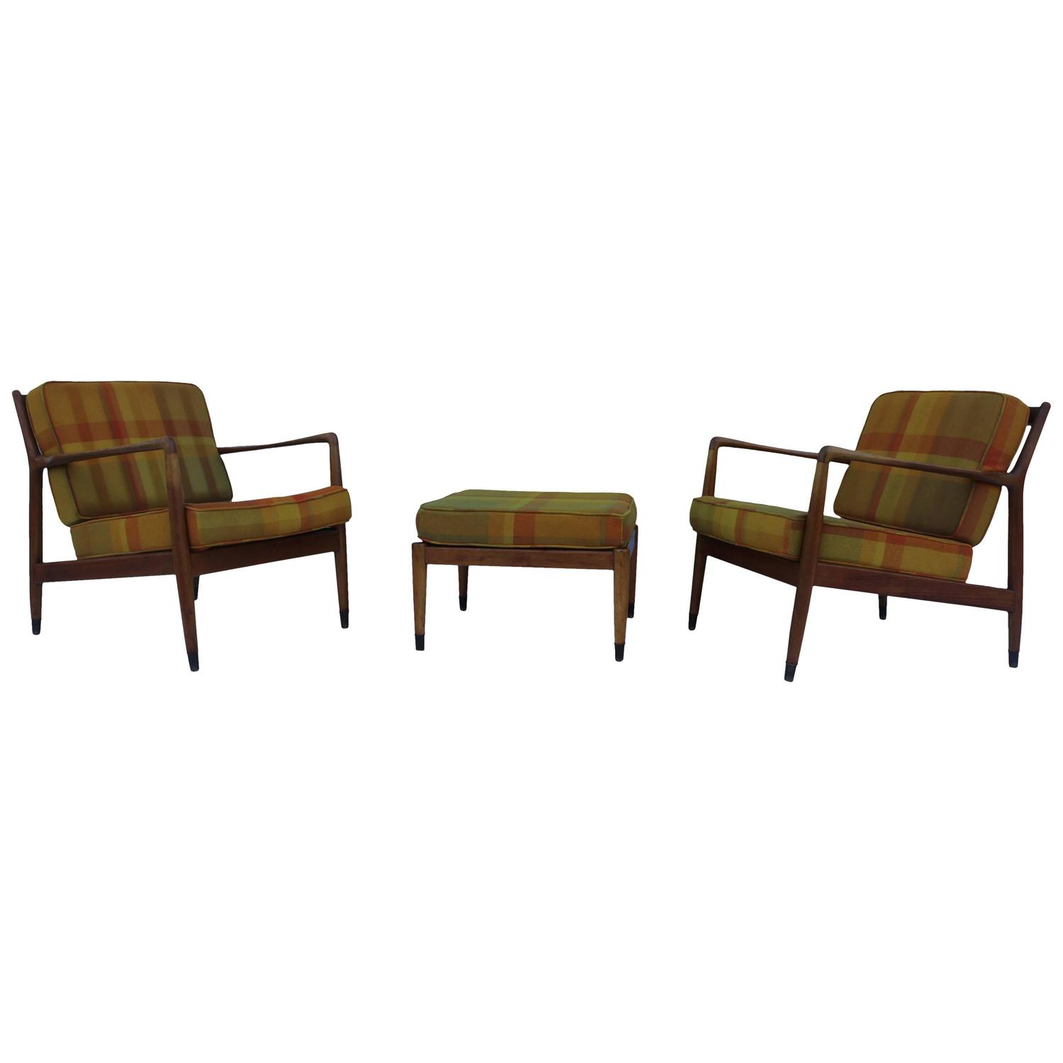 Folke Ohlsson For Dux Sweden Lounge Chairs And Ottoman At 1stdibs