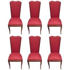 French Art Deco Walnut Dining Chairs, Set of Six in Leleu Style