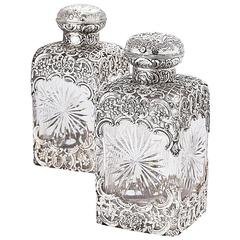 Antique Pair of Silver and Crystal Victorian Perfume Bottles