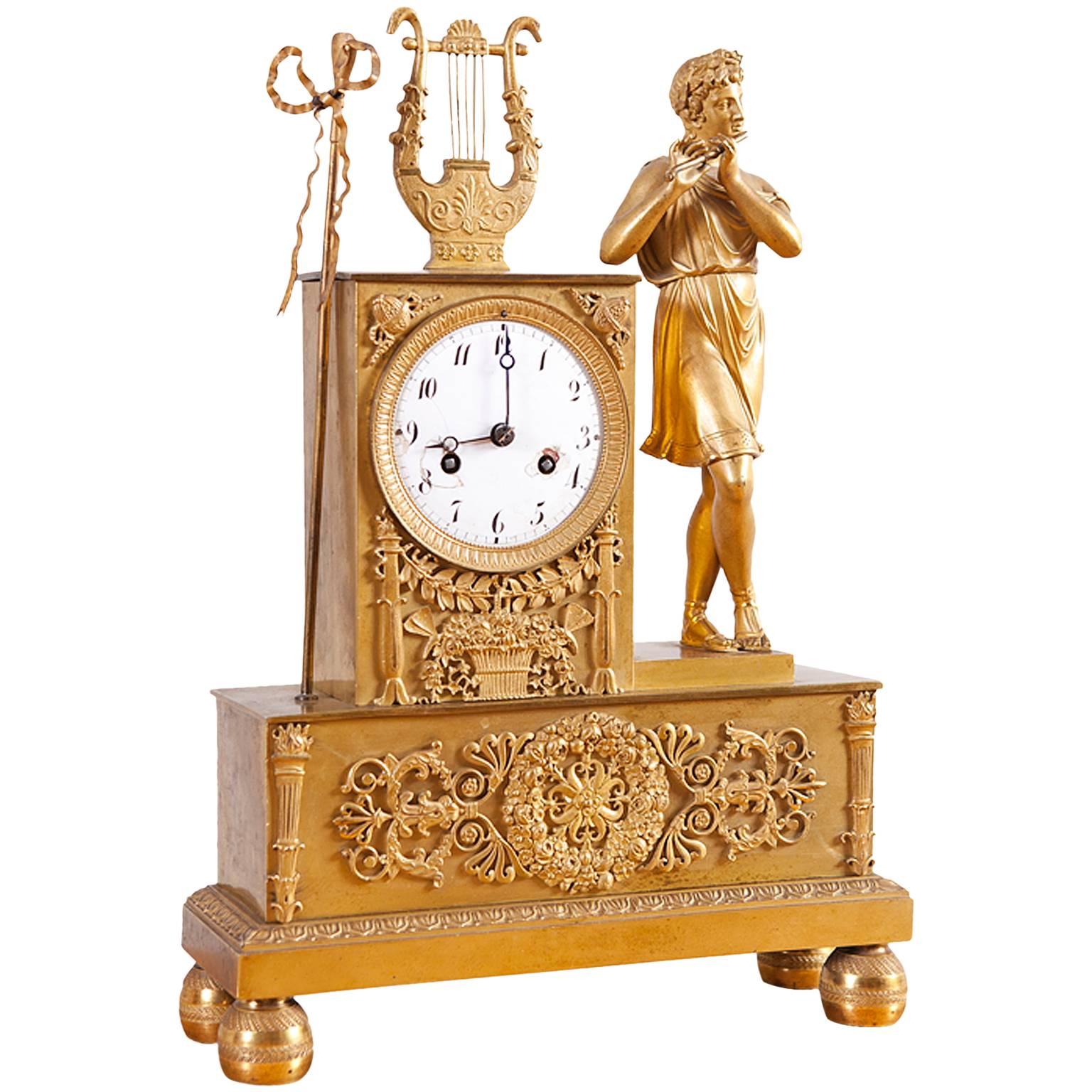 French Empire Mantle Clock in Bronze Doré, circa 1810