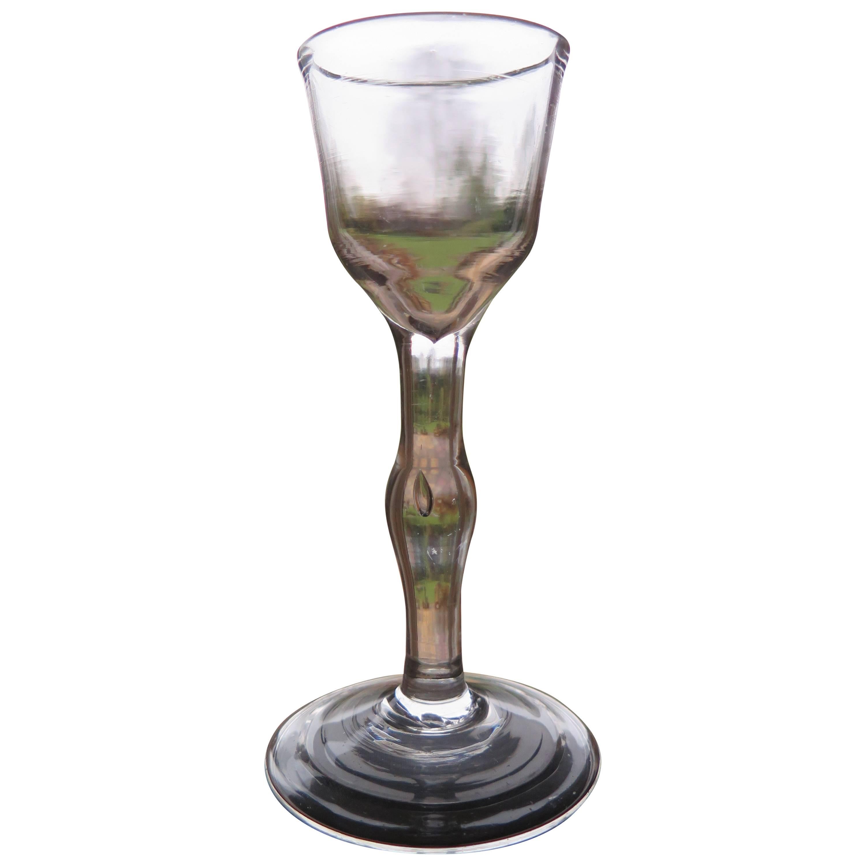George II Wine Drinking Glass Balustroid  Knopped Stem with Tear, Circa 1745 For Sale