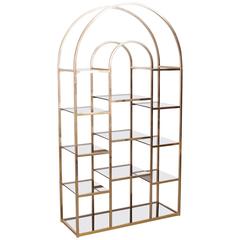 Huge Brass and Tinted Glass Bookshelf or Etagere Attributed to Romeo Rega