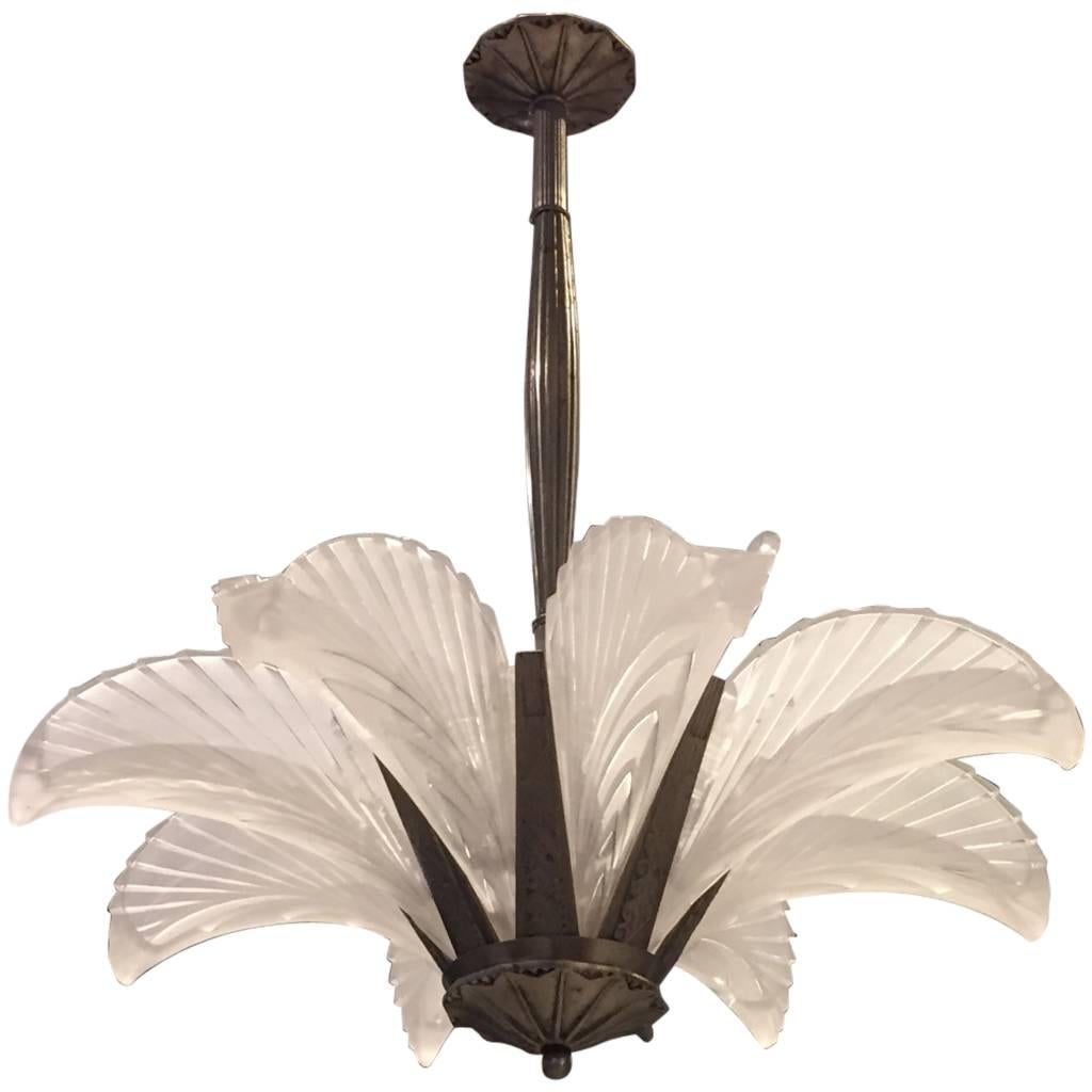French Art Deco "Feather" Chandelier