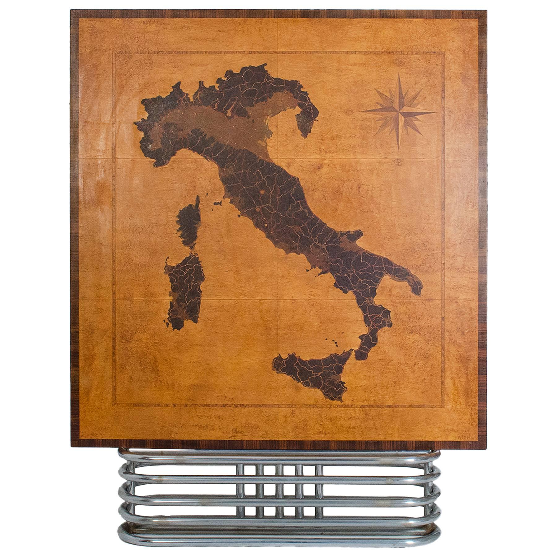 Extraordinary 1930s Inlaid Wood Map of Italy by P. Ferrario for the Touring Club