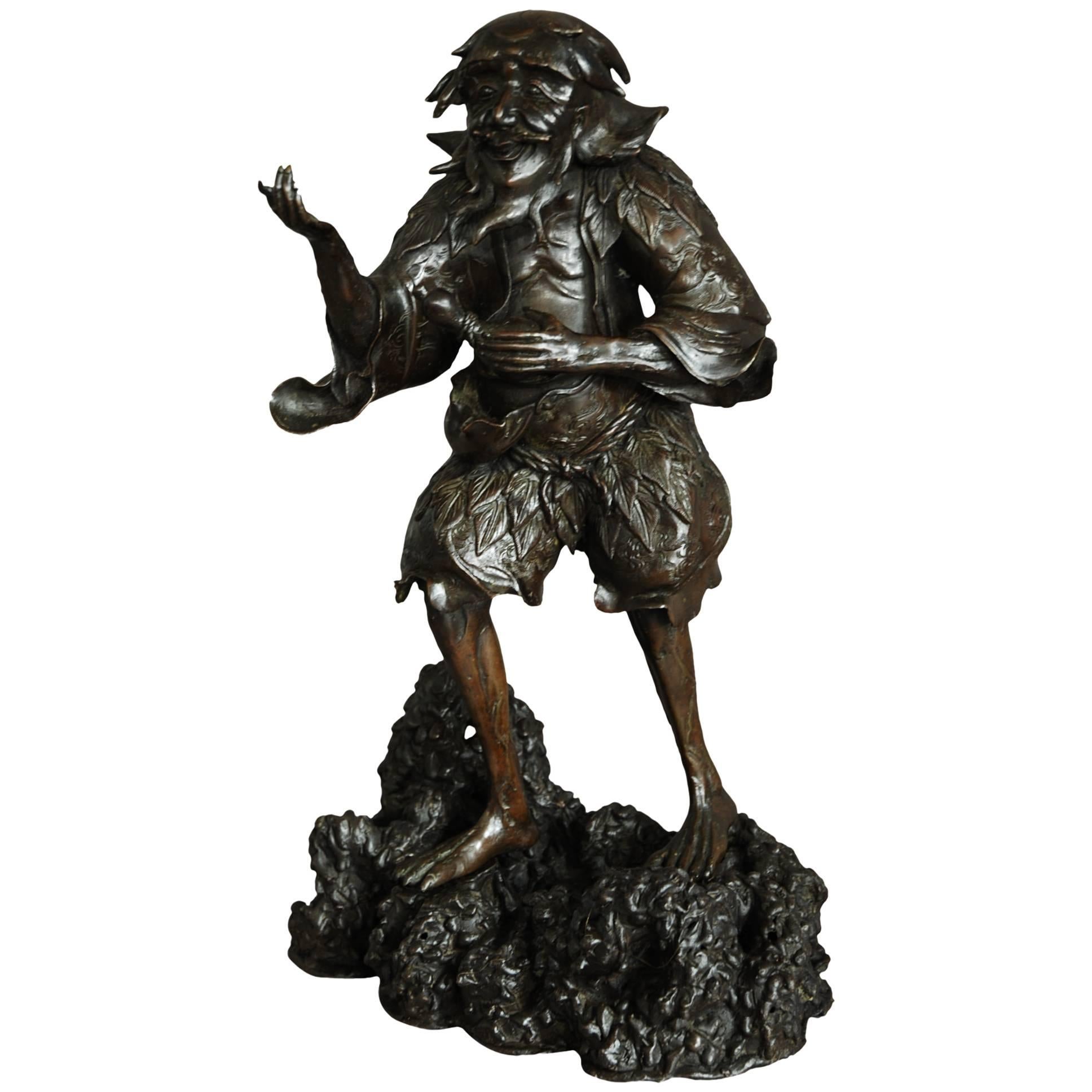 Late 19th Century Chinese Bronze of a Wild Man For Sale