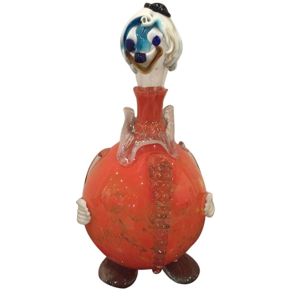 Italian Hand Blown “Murano” Glass Clown Decanter with Stopper For Sale