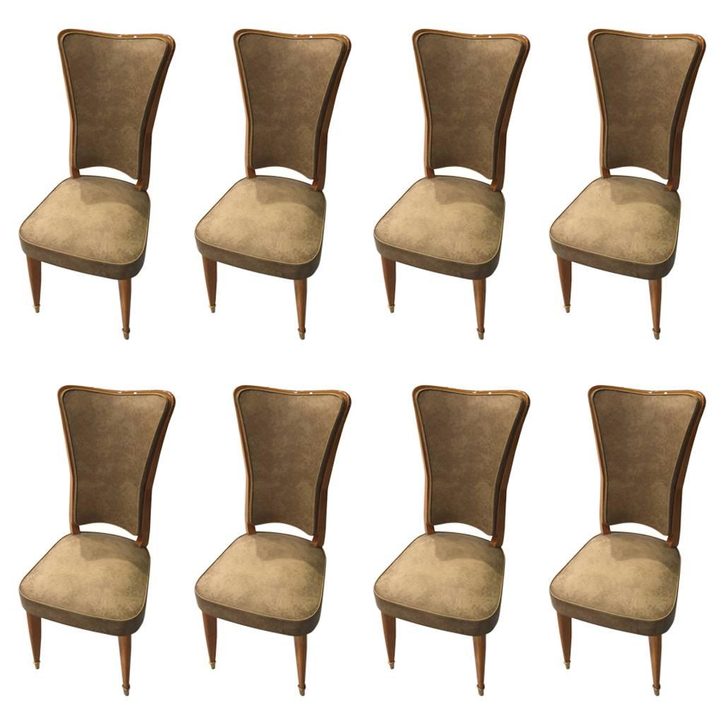 Set of Eight Sycamore French Art Deco Dining Chairs