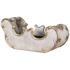 Vintage French Rococo Painted Sleigh Cachepot or Jardiniere, circa 1940