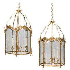 Antique Pair of Large 19th Century Louis XV Style Gilt Bronze Lanterns