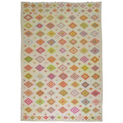 Large Colorful Turkish Tulu Bohemian Carpet