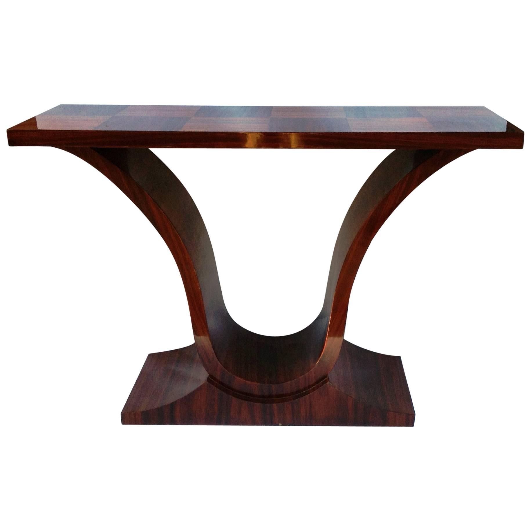 Elegant Art Deco Style Mahogany Veneer Console Table, Late 20th Century For Sale