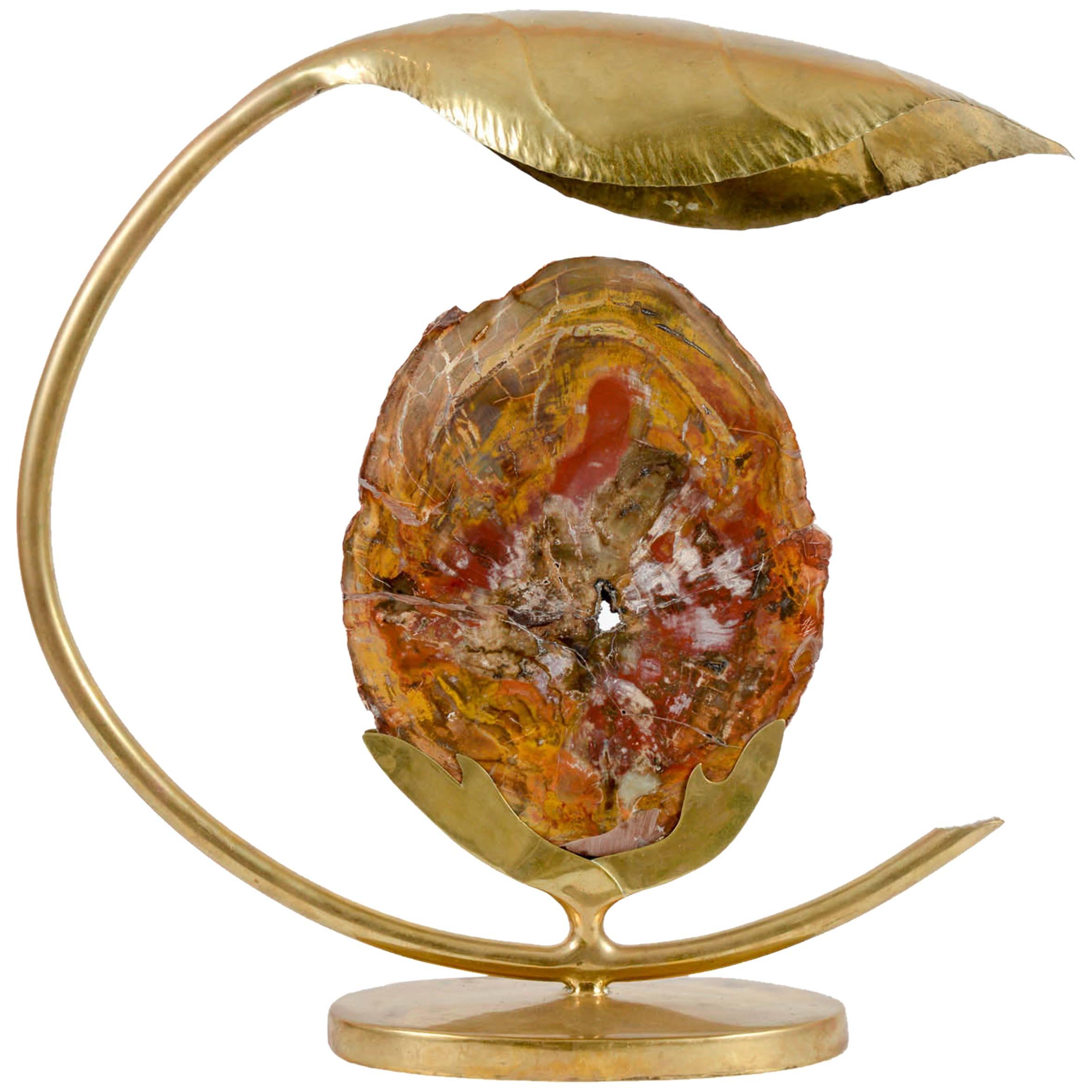 Lamp with Petrified Wood by Henri Fernandez For Sale