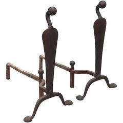 1920s Hand Wrought Andirons with Simple, Clean Design