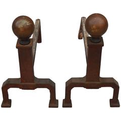 Small Scale 1920s Andirons with Copper Finish