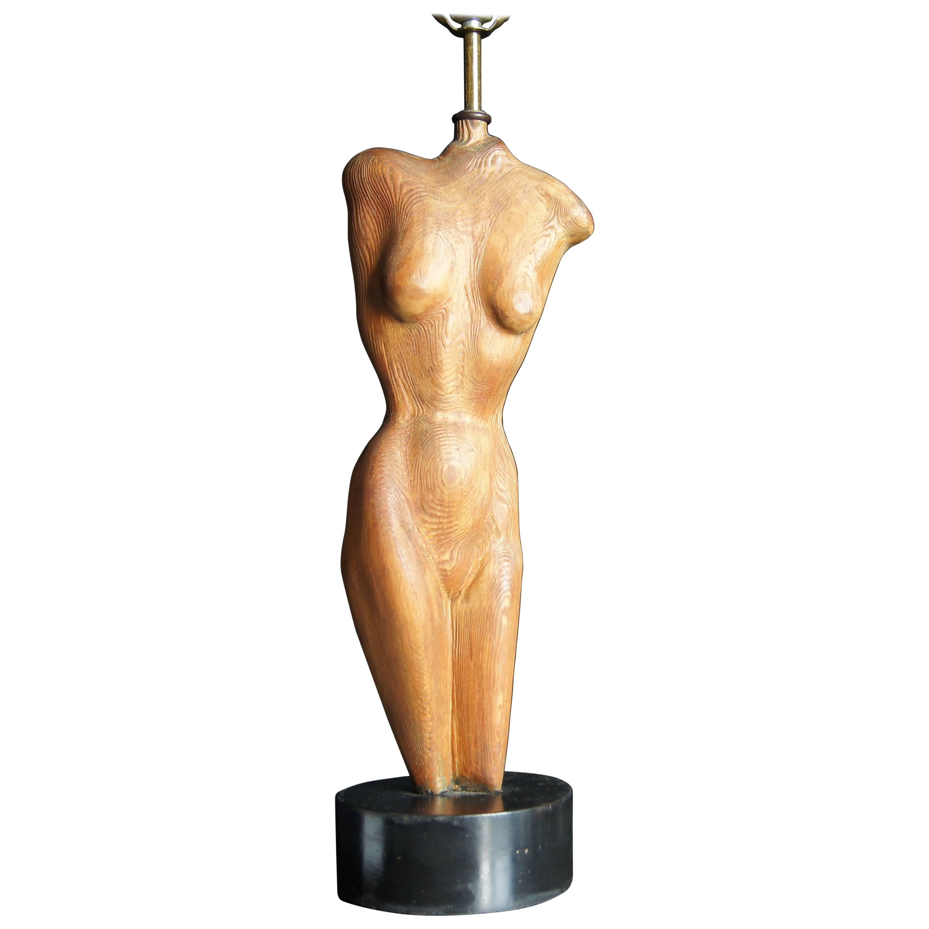 Figural Carved-Wood Table Lamp by Yasha Heifetz