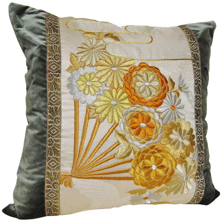 Custom Japanese Pillow from an Antique Silk Embroidered Uchikake Wedding Kimono at 1stdibs