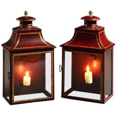 Pair of 20th Century Red Tole Hall Lanterns