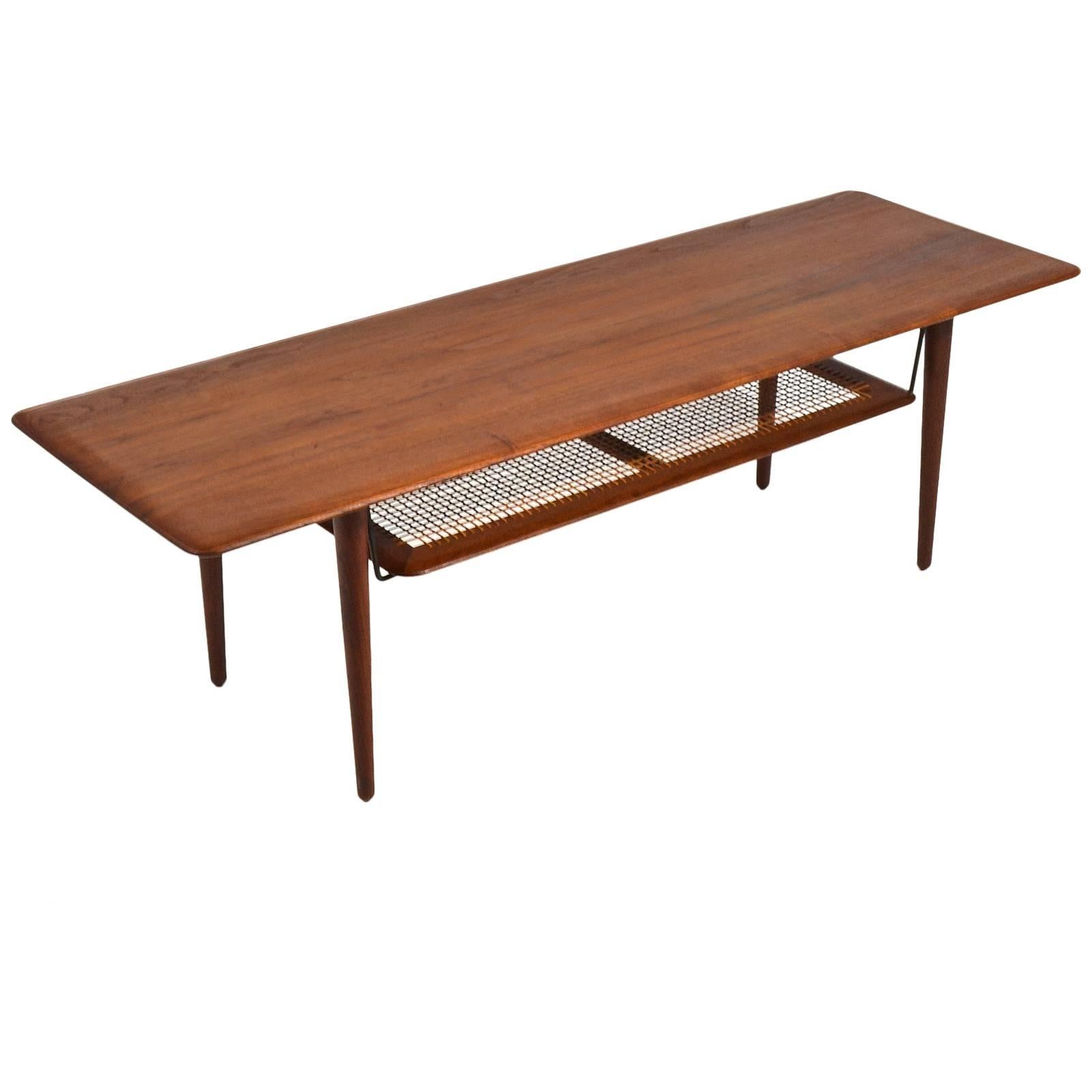 Peter Hvidt & Orla Mølgaard Nielsen Coffee Table with Cane Shelf