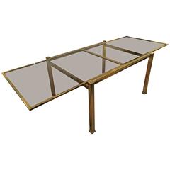 Mastercraft Brass and Smoked Glass Extension Dining Table