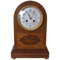 Edwardian Mahogany and Inlay Arch Top Mantel Clock
