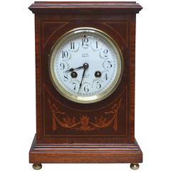 Antique Edwardian Mahogany and Inlay Striking Mantel Clock