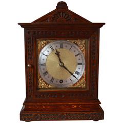 Antique Late Victorian Carved Oak Mantel Clock