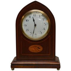 Antique Edwardian Mahogany and Inlay Lancet Top Mantel Clock