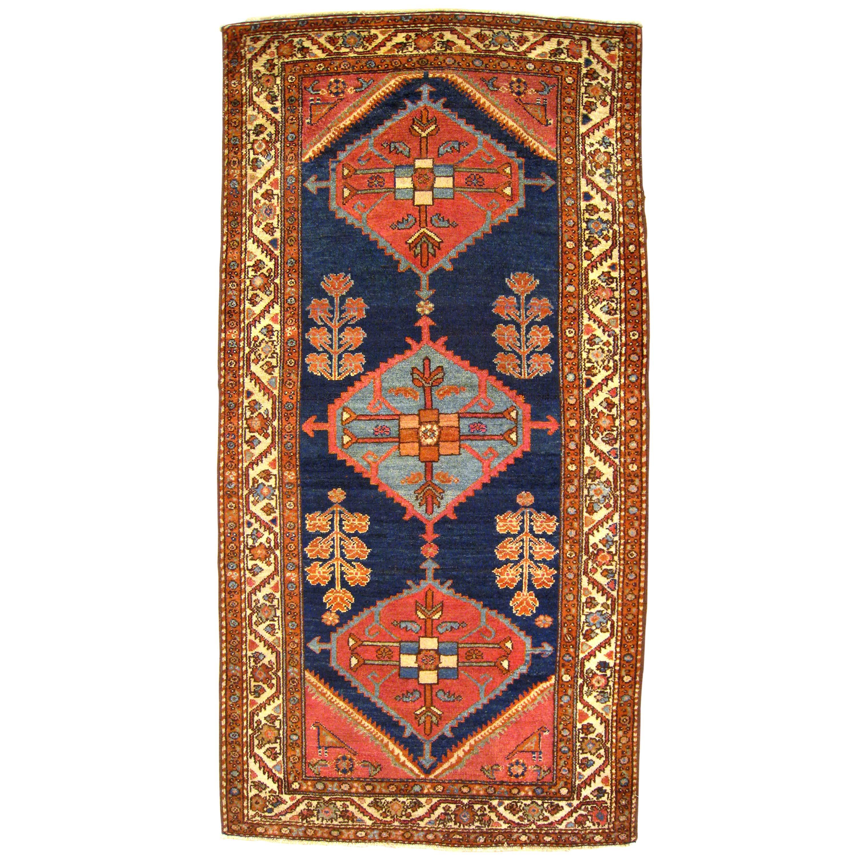 Antique Persian Hamadan Oriental Rug, in Small Runner Size, with Minimal Design