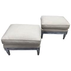 Antique Pair of French Style Upholstered Benches, Stools, circa 1920s