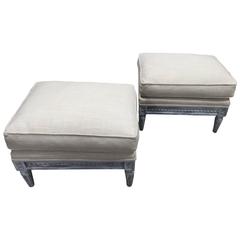 Pair of French Style Upholstered Benches, Stools, circa 1920s Pair of French Style Upholstered Benches, Stools, circa 1920s