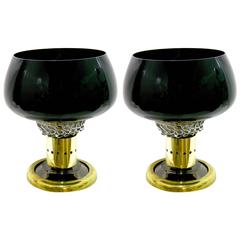 Seguso Vetri d'Arte Grand Pair of Black Murano Glass and Bronze Lamps 1