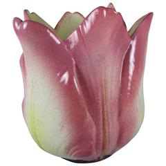 Monumental French Delphin Massier Majolica Tulip Jardinière, Signed