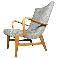 Oak Lounge Chair, Boucle Fabric, Kurt Olsen, Denmark, 1960