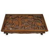 20th Century Vietnamese Hand-Carved Asian Coffee Low Table with Elephant Scene