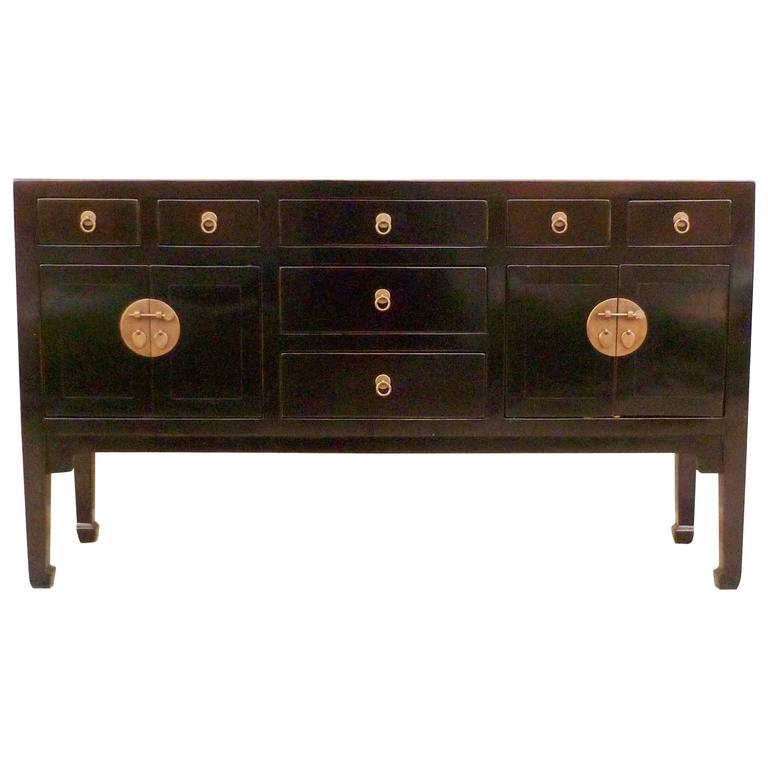 Fine Black Lacquer Sideboard with Drawers and Doors at 1stDibs