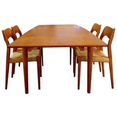 Mid-Century Modern Danish Teak Niels Moller Expandable Dining Table and 4 Chairs