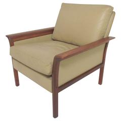 Danish Modern Leather and Rosewood Lounge Armchair by Hans Olsen for Vatne