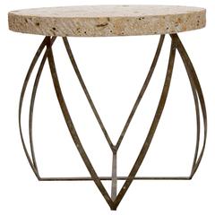 Vintage John Vesey Style Table Made of Fossil Stone and Bronze