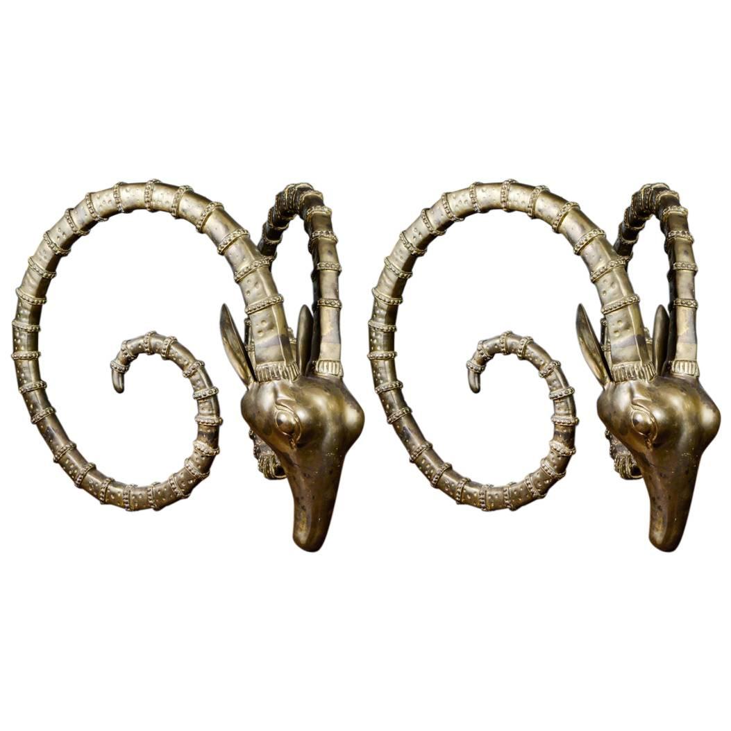 Pair of Brass Gazelle Horn Sculptures