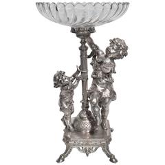 French Silvered Bronze "Surtout de Table" Centerpiece with Crystal Vase