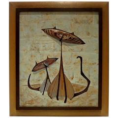 1950s Original Mixed-Media Siamese Cats Painting by J. Simmons