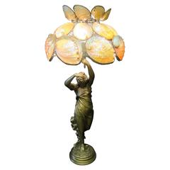 Antique Art Nouveau Table Lamp with Mother of Pearl Shades