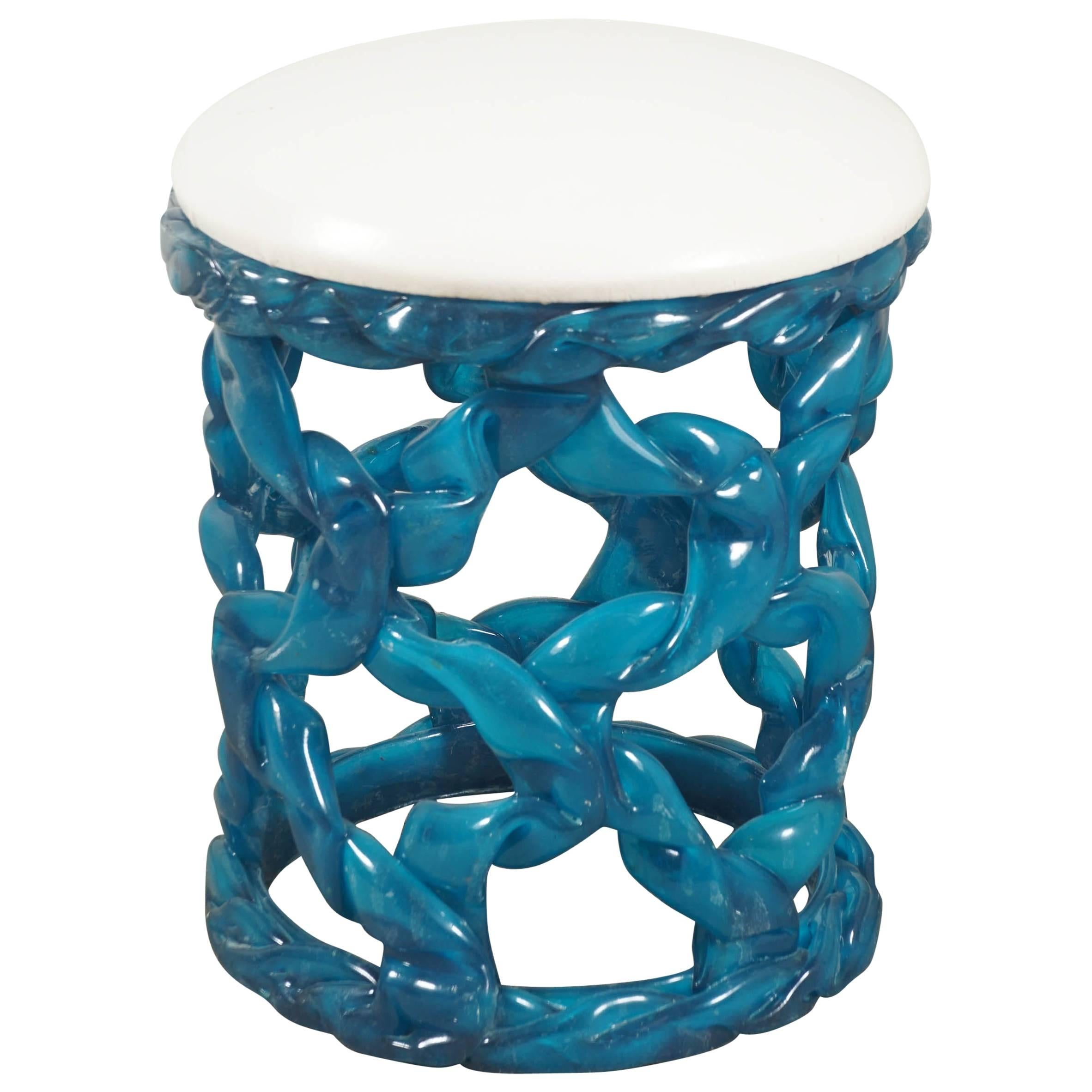 Ribbon Taboret in Blue Resin For Sale
