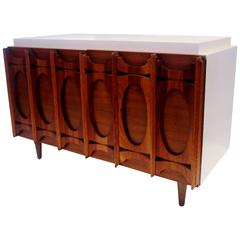 1950s American Modern Cabinet with Sculpted Walnut Facade and White Lacquer